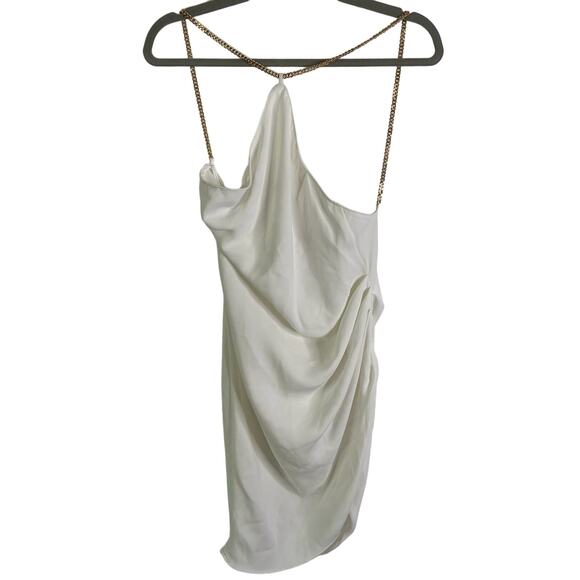 Amanda Uprichard Evie Asymmetric Chain-Embellished Mini Dress Ivory Size Small - Picture 4 of 10
